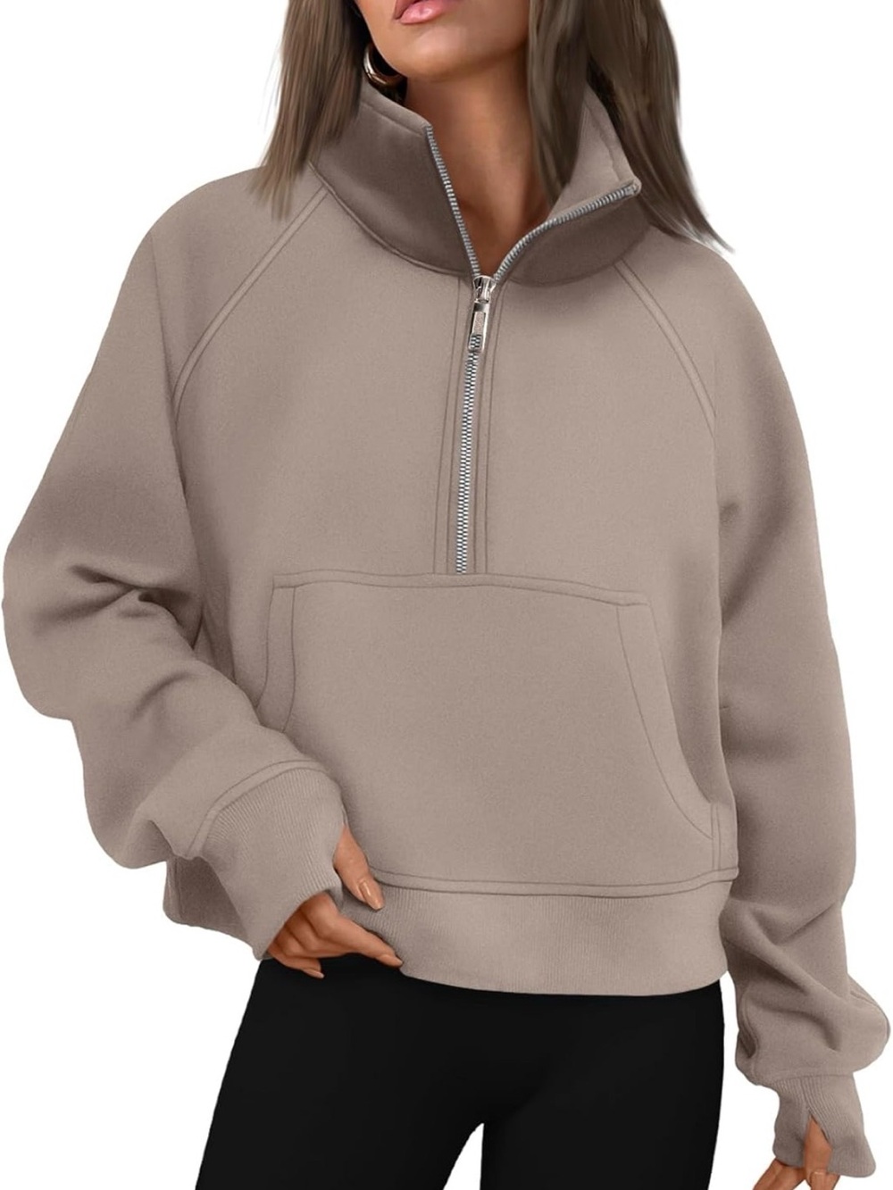 Women's Taupe Half-Zip Pullover Sweatshirt